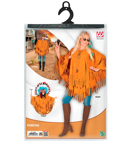 e-carnavalskleding-SYK Suede indianen poncho met slierten