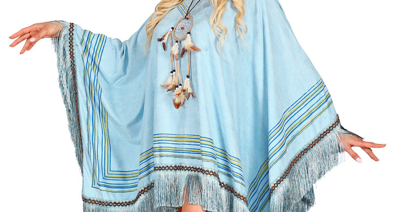 e-carnavalskleding-SYK Suede poncho in hemelsblauw met print unisex