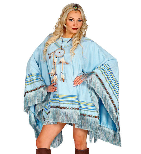 e-carnavalskleding-SYK Suede poncho in hemelsblauw met print unisex