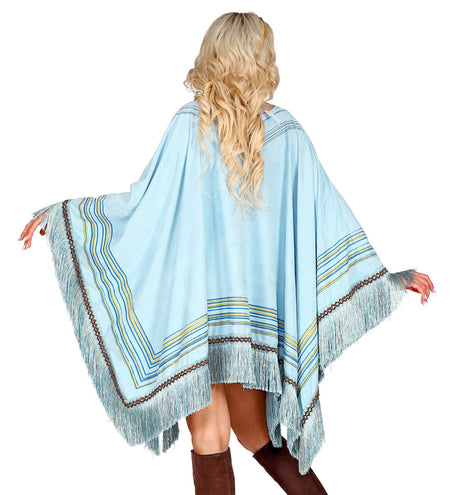 e-carnavalskleding-SYK Suede poncho in hemelsblauw met print unisex