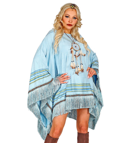 e-carnavalskleding-SYK Suede poncho in hemelsblauw met print unisex