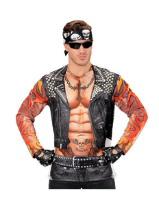 e-carnavalskleding-SYK T-Shirt Lange Mouwen Rocker/Biker Man M/L