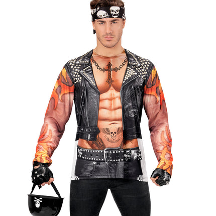 e-carnavalskleding-SYK T-Shirt Lange Mouwen Rocker/Biker Man M/L