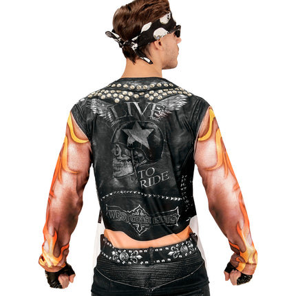 e-carnavalskleding-SYK T-Shirt Lange Mouwen Rocker/Biker Man M/L