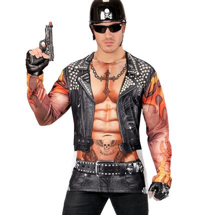 e-carnavalskleding-SYK T-Shirt Lange Mouwen Rocker/Biker Man M/L