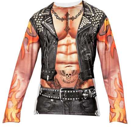 e-carnavalskleding-SYK T-Shirt Lange Mouwen Rocker/Biker Man M/L