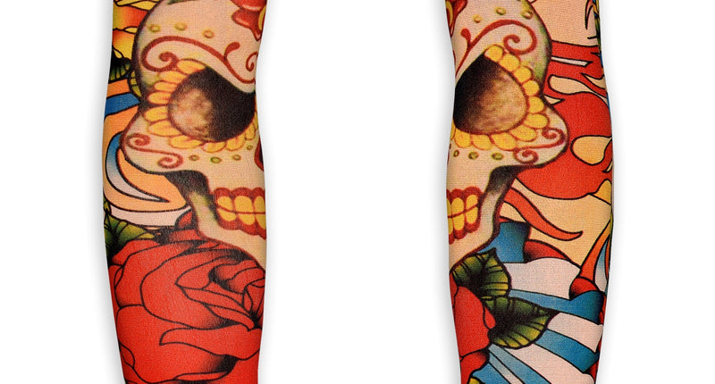 e-carnavalskleding-SYK Tattoo sleeves schedels en rozen