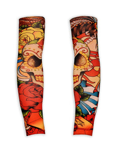 e-carnavalskleding-SYK Tattoo sleeves schedels en rozen