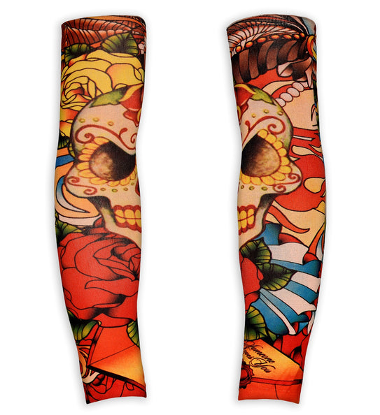 e-carnavalskleding-SYK Tattoo sleeves schedels en rozen