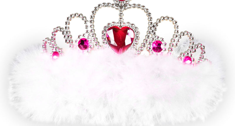 e-carnavalskleding-SYK Tiara prinses met roze hartjes en witte marabou