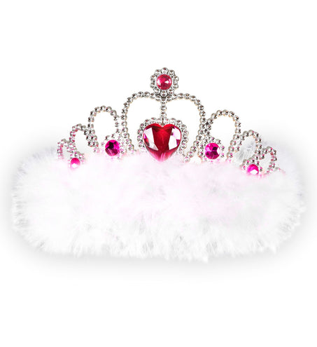 e-carnavalskleding-SYK Tiara prinses met roze hartjes en witte marabou