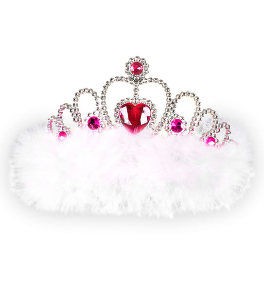 e-carnavalskleding-SYK Tiara prinses met roze hartjes en witte marabou