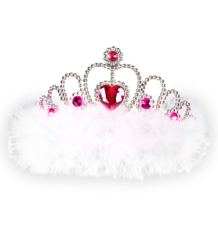 e-carnavalskleding-SYK Tiara prinses met roze hartjes en witte marabou