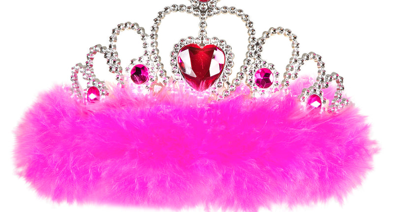 e-carnavalskleding-SYK Tiara prinses roze met hartje en roze marabou