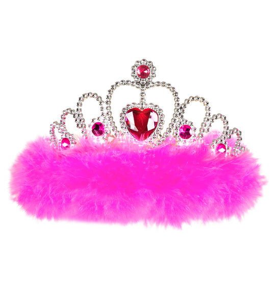 e-carnavalskleding-SYK Tiara prinses roze met hartje en roze marabou