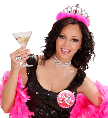 e-carnavalskleding-SYK Tiara prinses roze met hartje en roze marabou