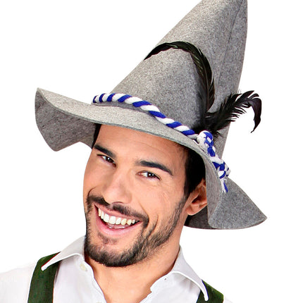 e-carnavalskleding-SYK Tiroler hoed Oktoberfest grijs met veer