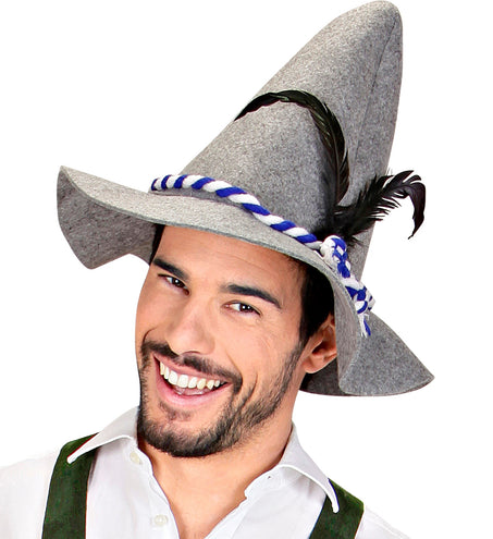 e-carnavalskleding-SYK Tiroler hoed Oktoberfest grijs met veer