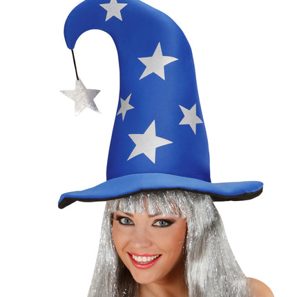 e-carnavalskleding-SYK Tovenaarshoed blauw met sterren
