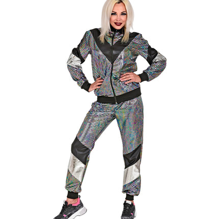 e-carnavalskleding-SYK Trainingspak disco jaren 80 zilver reflecterend