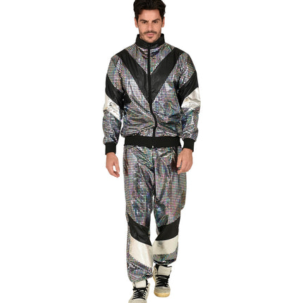 e-carnavalskleding-SYK Trainingspak disco jaren 80 zilver reflecterend
