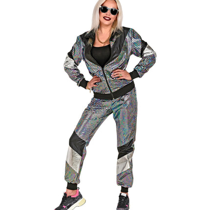 e-carnavalskleding-SYK Trainingspak disco jaren 80 zilver reflecterend