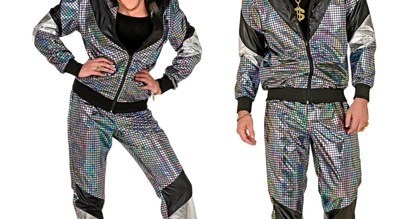 e-carnavalskleding-SYK Trainingspak disco jaren 80 zilver reflecterend