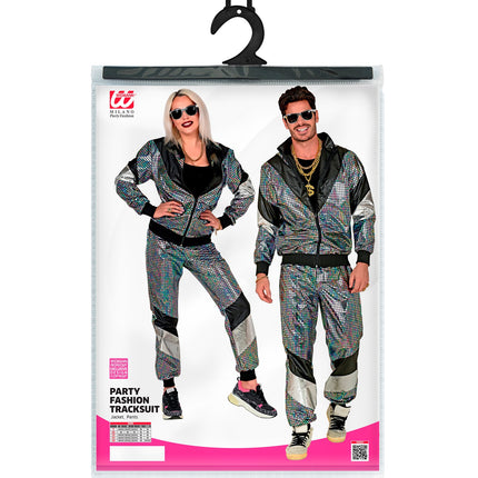 e-carnavalskleding-SYK Trainingspak disco jaren 80 zilver reflecterend