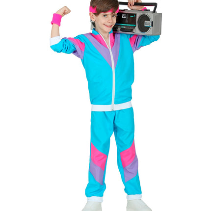 e-carnavalskleding-SYK Trainingspak jaren 80 blauw kinderen