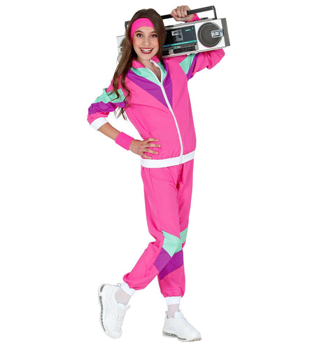 e-carnavalskleding-SYK Trainingspak jaren 80 roze kinderen