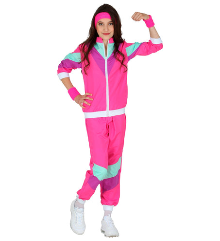 e-carnavalskleding-SYK Trainingspak jaren 80 roze kinderen