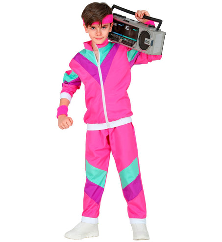 e-carnavalskleding-SYK Trainingspak jaren 80 roze kinderen