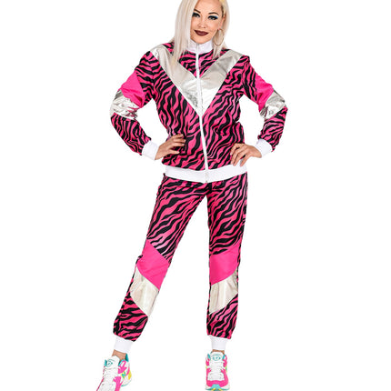 e-carnavalskleding-SYK Trainingspak tijger neon roze jaren 80