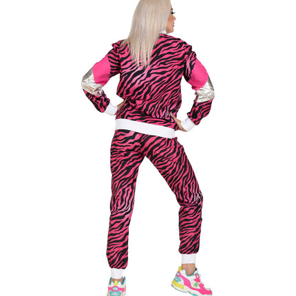 e-carnavalskleding-SYK Trainingspak tijger neon roze jaren 80