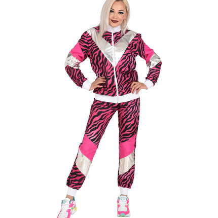 e-carnavalskleding-SYK Trainingspak tijger neon roze jaren 80