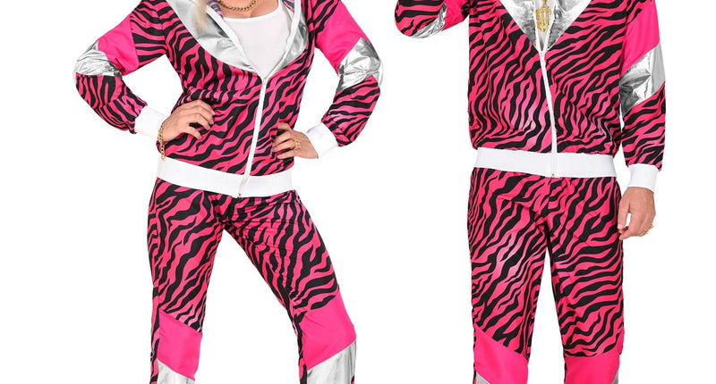 e-carnavalskleding-SYK Trainingspak tijger neon roze jaren 80