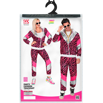 e-carnavalskleding-SYK Trainingspak tijger neon roze jaren 80