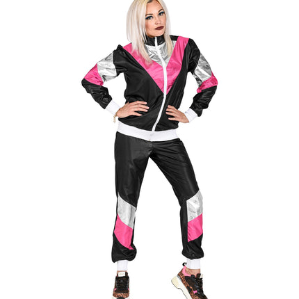 e-carnavalskleding-SYK Trainingspak zwart neon roze zilver