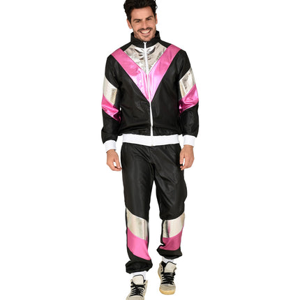e-carnavalskleding-SYK Trainingspak zwart neon roze zilver