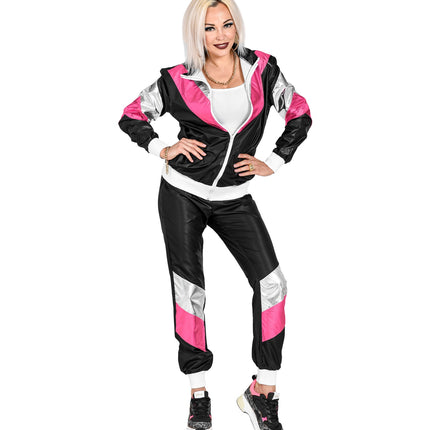 e-carnavalskleding-SYK Trainingspak zwart neon roze zilver