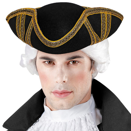 e-carnavalskleding-SYK Tricorn hoed met gouden biesje