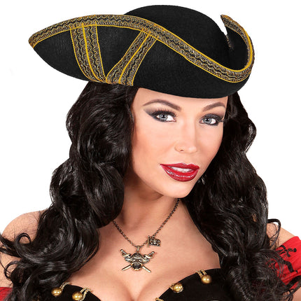 e-carnavalskleding-SYK Tricorn hoed met gouden biesje