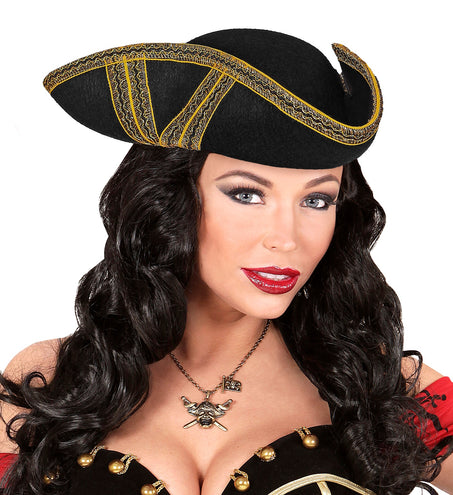 e-carnavalskleding-SYK Tricorn hoed met gouden biesje
