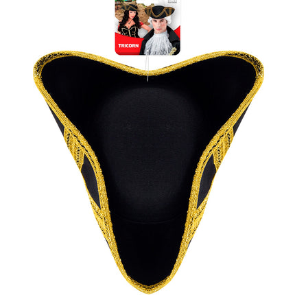 e-carnavalskleding-SYK Tricorn hoed met gouden biesje