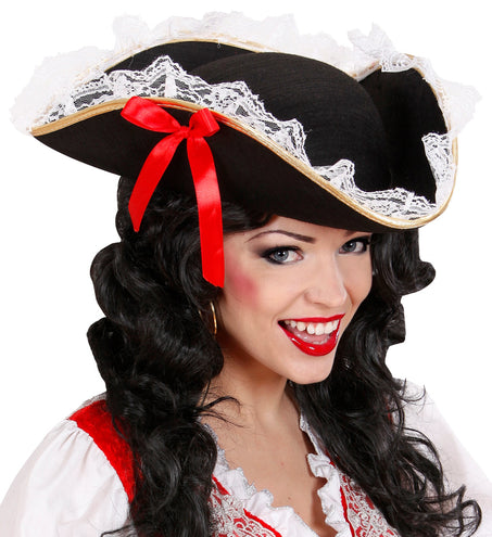 e-carnavalskleding-SYK Tricorn hoge hoed met kant en strik