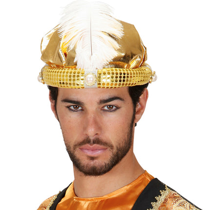 e-carnavalskleding-SYK Tulband sultan in goud met nep parels