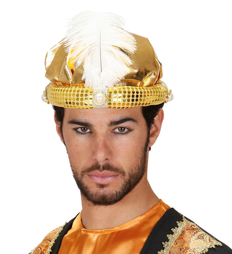e-carnavalskleding-SYK Tulband sultan in goud met nep parels