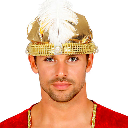 e-carnavalskleding-SYK Tulband sultan in goud met nep parels
