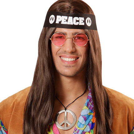 e-carnavalskleding-SYK Verkleedset Hippie peace met bril ketting en haarband