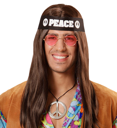 e-carnavalskleding-SYK Verkleedset Hippie peace met bril ketting en haarband